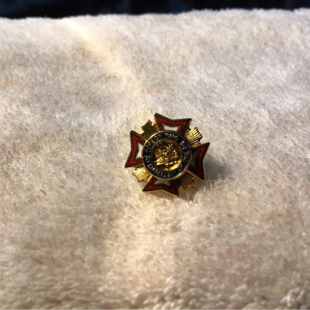 Gold and Red Enamel Military-Style Cross Lapel Pin